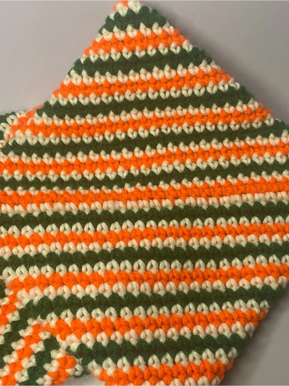 Handmade Crochet Pot Holders in Orange, Green & Cream 1970’s Retro Design